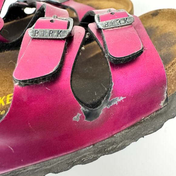Birkenstock Women Florida Sandal Size 7 Birko Flor Metallic Strappy Pink Fuchsia - Picture 9 of 12
